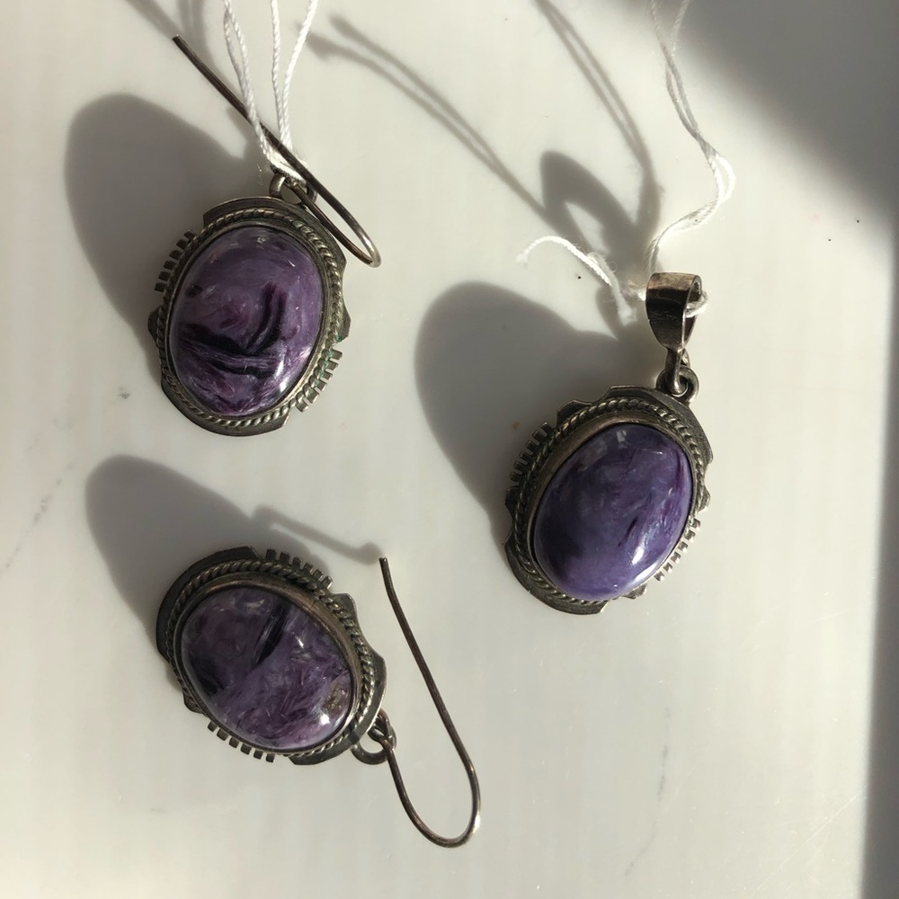 Charoite earrings and pendant set. Sterling silver - Picture 3 of 5